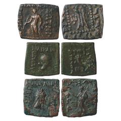 Ancient India. Indo-Greeks, Copper Coin (3), Apollodotos I (180-160 BC), BN series 6, 8.84g. Obv: Apollo standing facing holding bow and arrow, Greek legend (BASILEOS)….SOTERO(S). Rev: Tripod in dotte