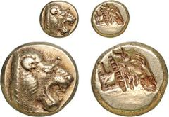 Ancient Greek ASIA MINOR LESBOS Mytilene (c.521-478BC) Electrum Hekte head of lion right Rev Incuse cow's head right (Bodenstedt 13; SNG Cop 301) a lovely archaic-period coin bold VF