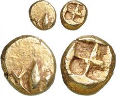 Ancient Greek, ASIA MINOR; Uncertain mint in Mysia (c.600-550BC) Electrum Twelfth Stater 8.5mm 1.37gms Indistinct obverse type Rev Quadripartite incuse square the obverse struck off centre VF in annot