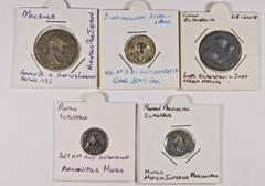 Ancient Roman, COLONIAL MINTS; Elagabalus (218-222) Moesia Inferior Marcianoplis AE26 facing bust with Julia Maesa Rev Apollo standing Diadumenian (217-218) Seleucis and Pieria Antioch AE18 Rev S-C wi