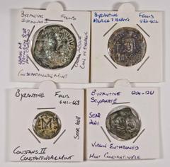 Ancient Byzantine; Justinian I (527-565) Follis of Constantinople Rev large M; together with Maurice Tiberius (582-602) Follis of Constantinople Rev large M and Constans II (641-668) Half Follis of Co
