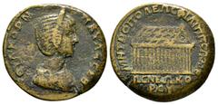 Old collection of Roman Provincial coins with temples Julia Paula (Augusta, 219-220), Thrace, Philippopolis, Æ, 11.19g, 27mm. Draped bust right / Octastyle temple viewed in perspective; shield in pedi