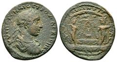 Old collection of Roman Provincial coins with temples Herennius Etruscus (249-251), Cilicia, Tarsus, Æ, 8.57g, 26mm. Laureate, draped and cuirassed bust right / Pyramidal monument of Sandan on large b