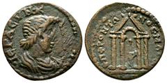 Old collection of Roman Provincial coins with temples Lydia, Magnesia ad Sipylum, pseudo-autonomous issue, c. 2nd-3rd century AD, Æ, 4.17g, 19mm. Draped bust of Senate right / Cybele (?) standing faci