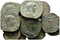 Ancient coins - Various properties Lot of 12 Roman Imperial Sestertii (11) and Dupondii (1), including Hadrian, Antoninus Pius (Dupondius), Marcus Aurelius, Septimius Severus, Lucilla, Gordian III (5)