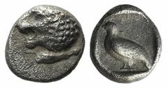 A selection of fractions and Arabian coins Ionia, Miletos, late 6th-early 5th century BC, Tetartemorion, 0.26g, 5mm. Head of roaring lion left / Eagle standing left within incuse square. SNG Tübingen 