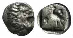 A selection of fractions and Arabian coins Ionia, Miletos, late 6th-early 5th century BC, Tetartemorion, 0.19g, 5mm. Head of roaring lion right / Eagle standing right; pellet above and below; all with