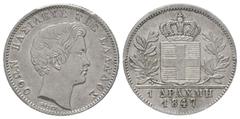 World Coins including very rare Modern Greek issues Greece, Otho, drachmai, 1847, Athens. Divo 12g; KM15. Extremely rare. PCGS graded AU55. The highest graded example.