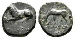 The D.S. Collection of Cyprus Cyprus, Kition or Salamis?, c. 4th century BC, Æ, 1.14g, 10mm. Lion laying left / Horse standing left, with head down grazing. A Catalogue of the Coins of Cyprus, Elias T