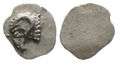 The D.S. Collection of Cyprus Cyprus, Salamis, Euelthon (c. 530/15-480), Hemiobol, 0.38g, 8mm. Head of ram left / Blank. Cf. SNG Cop. 33 (Obol); cf. BMC 8-9 (same). Very Fine and struck on a large fla