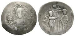 Byzantine Alexius I (1081-1118), Histamenon, Thessalonica, 1082-1092, 3.24g, 25mm. Facing bust of Christ Pantokrator / Standing facing figures of St. Demetrius, nimbate, holding sword, handing patriar