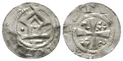 Medieval Germany, SAXONY, Anonymous, mid c 11th century, Silver penny / denar, 1.30g, 18mm. Imitation of Otto Adelheid penny / denar. Hatz V5e3 Obv: Cross with X - S - X - S in quarters Rev: Church wi