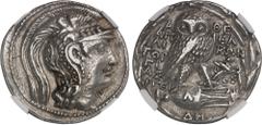 GRÈCE ANTIQUE Attique, Athènes. Tétradrachme nouveau style au nom des magistrats Apellikon, Gorgias et Argeios 88-87 av. J.-C., Athènes.NGC Ch XF 5/5 2/5 lt. smoothing (6631351-027). Av. Tête d'Athéna