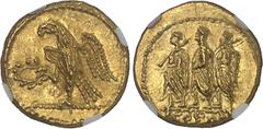 GRÈCE ANTIQUE Dacie, Burébista (82-42 av. J.-C.). Statère d'Or de type Koson, groupe III sans monogramme ND (c.55-44 av. J.-C.).NGC MS 4/5 4/5 (6633798-027). Av. Aigle aux ailes déployées à gauche, te