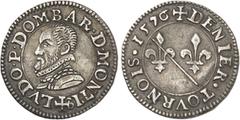 FRANCE / FÉODALES Dombes, Louis II de Bourbon-Montpensier (1560-1582). Essai du denier tournois en argent 1576, Trévoux. Av. (à 6 h) LVDO. P. DOMBAR. D. MONTIS. Buste cuirassé, avec fraise, à gauche. 