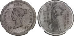 GRANDE-BRETAGNE Victoria (1837-1901). Essai de la couronne (crown) par Bonomi, en bronze, coins non terminés et tranche lisse 1837 [1893], Londres (Pinches).NGC MS 62 BN (3861009-001). Av. VICTORIA RE