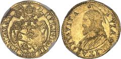 ITALIE Vatican, Jules III (1550-1555). Écu d'or au buste du Rédempteur ND (1551-1554), Rome.NGC MS 64 (6631354-014). Av. IVLIVS. III - PONT. MAX. Écu aux armes du Souverain pontife et surmonté de ses 