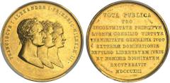 RUSSIE Alexandre Ier (1801-1825). Médaille d'Or au poids de 10 ducats, création de l'Alliance contre la France, par J. Lang 1813.PCGS SP58 (46152923). Av. FRANCISCVS I. ALEXANDER I. FRIEDRIC. WILHELM.