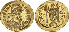 MÉROVINGIENS MÉROVINGIENS Ostrogoths, Théodoric (493-526). Solidus ND (490-492), Bologne ou Ticinum. RIC.- - Lacam pl.54/55 ; Or - 4,47 g - 19,5 mm - 6 h Avec CONOR, étoile et I au revers, ce solidus 