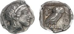 GRÈCE ANTIQUE - GREEK Attique, Athènes. Tétradrachme de style classique ND (Ve s. av. J.-C.), Athènes. NGC Ch XF* 5/5 4/5 (6637656-016). Av. Tête d'Athéna à droite, coiffée du casque à aigrette ; elle