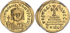 EMPIRE BYZANTIN - BYZANTINE Tibère II Constantin (578-582). Solidus ND, Constantinople, 2e officine. NGC MS 5/5 4/5 (6640669-009). Av. D M TIb CONSTANT P P AVC. Buste cuirassé et couronné de face, ten