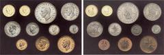AFRIQUE DU SUD - SOUTH AFRICA Georges VI (1936-1952). Coffret PROOF SET de 11 monnaies, tricentenaire, avec 1 et 1/2 souverain en or, 5, 2 1/2, 2, 1 shilling en argent, 6 et 3 deniers en argent, 1, 1/