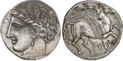 GRÈCE ANTIQUE - GREEK Sicile, émissions siculo-puniques. Décadrachme (5 shekels), époque de la Première guerre punique ND (264-260 av. J.-C.), Panormos ? Av. Tête de Tanit à gauche, couronnée d'épis d