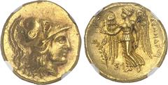 GRÈCE ANTIQUE - GREEK Macédoine (royaume de), Alexandre III le Grand (336-323 av. J.-C.). Statère d'or au nom d'Alexandre le Grand An 9 (325-324 av. J.-C.), Sidon. NGC Ch XF 5/5 2/5 ex-jewelry (664598