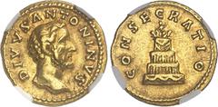 EMPIRE ROMAIN - ROMAN Antonin le Pieux (138-161). Aureus (frappe sous Marc Aurèle) ND (après 161), Rome. NGC XF 5/5 4/5 edge marks (6650858-001). Av. DIVVS ANTONINVS. Tête nue à droite. Rv. CONSECRATI