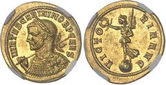 EMPIRE ROMAIN - ROMAN Carin (282-285). Aureus 284, Lyon. NGC AU 5/5 3/5 marks (6645989-005). Av. VIRTVS CARINI NOB P CAES. Buste lauré et cuirassé à gauche, tenant un bouclier de la main gauche et une