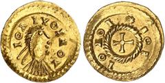 EMPIRE ROMAIN - ROMAN Migrations barbares et tribus germaniques. Trémissis, imitation frisonne ? ND (c.500). Av. IOA IVOI AOY. Buste diadémé, très stylisé, à droite. Rv. IOAOI * IOI. Croix dans une co