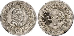 FRANCE / CAPÉTIENS - FRANCE / ROYAL Henri III (1574-1589). Essai du denier tournois en argent 1579, A, Paris. NGC AU DETAILS BENT (8235285-018). Av. (à 6 h) + HENRI. III. R. DE. FRAN. ET. POL. Buste l