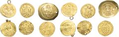 EMPIRE BYZANTIN - BYZANTINE Lot. Lot de 6 monnaies en or : Phocas, solidus (2) - Théophile, solidus - Basile I, solidus - Michael VII Ducas, histamenon - Venise, Paul Ranier, sequin (faux d'époque) ND