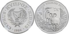 CHYPRE - CYPRUS CHYPRE - CYPRUS République. 1 livre, 25e anniversaire du WWF, Flan bruni (PROOF) 1986. KM.59a ; Argent - [28,28] g - 38,5 mm - 12 h NGC PF 68 ULTRA CAMEO (5883106-014). Fleur de coin.