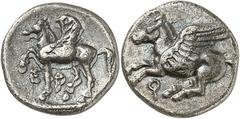 GRÈCE. Corinthe (375-300 av. J.C). Diobole. Rv. Pégase au pas à gauche. Av. Pégase volant à gauche. BCD. 196. 0,87 grs. Rare, TTB