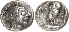 GRECE ANTIQUE GRECE ANTIQUE Attique, Athènes, (ca. 520-480 av. J.C.). Tétradrachme argent. Av. Tête d'Athéna à droite coiffée du casque attique, l'œil représenté de face. Rv. AΘE Chouette debout à dro