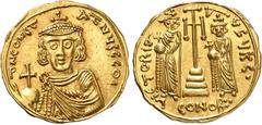 EMPIRE BYZANTIN EMPIRE BYZANTIN Constantin IV Pogonatus (668-685). Solidus, Syracuse, 668-673. Av. N COST – ATNYS C C O I Buste de Constantin drapé et cuirassé, portant une couronne surmontée d'une cr