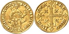 FRANCE FRANCE Philippe IV (1285-1314). Petit royal d'or, au différent des Peruzzi ND (août 1290). Av. PHILIPPVS - DEI GRACIA. Le Roi assis de face, sur un trône analogue à celui de Dagobert, couronné,