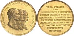 RUSSIE RUSSIE Alexandre Ier (1801-1825). Médaille d'Or au poids de 10 ducats, création de l'Alliance contre la France, par J. Lang 1813. Av. FRANCISCVS I. ALEXANDER I. FRIEDRIC. WILHELM. III. Bustes a
