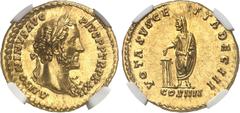 EMPIRE ROMAIN Antonin le Pieux (138-161). Aureus 158-159, Rome. NGC MS 5/5 4/5 Fine style (3928183-004). Av. ANTONINVS AVG. PIVS P. P. TR. P. XXII. Tête laurée à droite, avec reste de l'égide. Rv. VOT