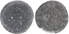 CAPÉTIENS Charles IX (1560-1574). Piéfort de poids quadruple du denier tournois en argent 1569, A, Paris. PCGS SP Genuine Environmental Damage - XF Detail (42483651). Av. (à 6 h.) CAR. IX. D. G. F. R.