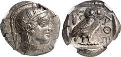GRÈCE ANTIQUE Attique, Athènes. Tétradrachme de style classique ND (Ve s. av. J.-C.), Athènes. NGC Ch AU* 5/5 4/5 (5784000-002). Av. Tête d'Athéna à droite, coiffée du casque à aigrette ; elle porte d