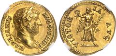 EMPIRE ROMAIN Hadrien (117-138). Aureus 134-138, Rome. NGC AU* 5/5 4/5 Fine style (5783262-008). Av. HADRIANVS AVG COS III P P. Buste, la tête laurée, à droite. Rv. VICTORIA AVG. Victoire avançant à d