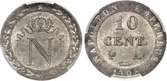 FRANCE Premier Empire / Napoléon Ier (1804-1814). 10 centimes à l'N couronnée 1808, Paris. PCGS MS64 (41703041). Av. Au centre : N sous une couronne. Bordure d'une couronne formée de deux branches sou