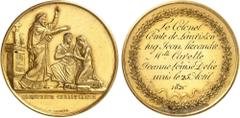 FRANCE Louis XVIII (1814-1824). Médaille d'Or, mariage du colonel comte de Lauriston et de Mlle Carette, par R. Gayrard 1820, Paris. Av. CONNUBIUM CHRISTIANUM. Devant un autel, un prêtre debout à droi