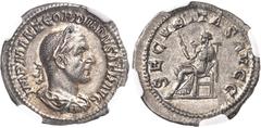 EMPIRE ROMAIN Gordien Ier (238). Denier Mars-avril 238, Rome. NGC Ch XF 5/5 4/5 (5788895-003). Av. IMP M ANT GORDIANVS AFR AVG. Buste lauré, drapé et cuirassé, à droite. Rv. SECVRITAS AVGG. La Sécurit