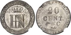ALLEMAGNE Westphalie, Jérôme Napoléon (1807-1813). 20 centimes 1810, C, Cassel. NGC MS 64 (5962440-051). Av. Couronne formée de deux branches, en creux, au centre de laquelle est le monogramme HN. Rv.