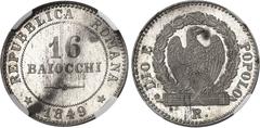 ITALIE Vatican, République romaine (1848-1849). 16 baiocchi 1849, R, Rome. NGC MS 64 (5781773-002). Av. REPUBBLICA ROMANA. Au centre : 16 BAIOCCHI et à l'exergue (date). Rv. DIO E - POPOLO. Dans une c