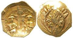 Byzantine, Andronicus II and Michael IX, (1295-1320), Gold Hyperpyron, 3.876g, Constantinople Mint, obv. bust of Virgin within city walls and four towers, star to right and left, rev. rulers to left a