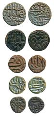 Late Medieval Central India, Tomars of Gwalior (c. 15th-16th century AD), Billon Tanka, 9.65g, and Billon ¼ Tanka, 3.84g, and Copper Tanka 9.38g, ½ Tanka, 4.75g and ¼ Tanka 3.5g, crude legend on both 